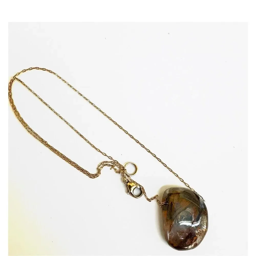 Gold filled boulder opal pendant necklace